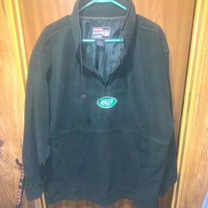 Vintage New York Jets Sweatshirt Men's Green  Black Trim Collar W/pockets Large